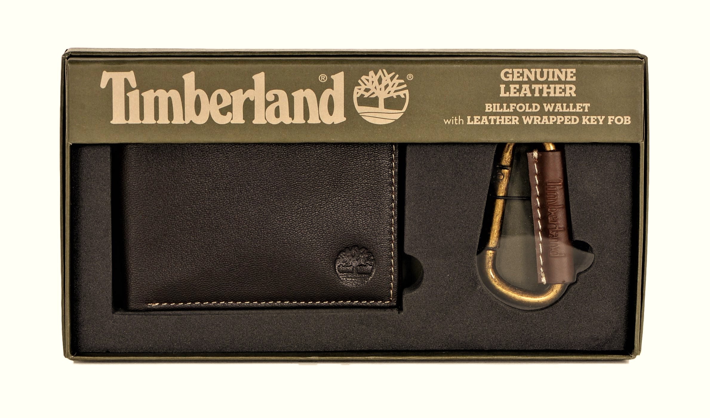 Men’s Brown Wallet Timberland Gift Set Leather Key Fob Billfold Bifold